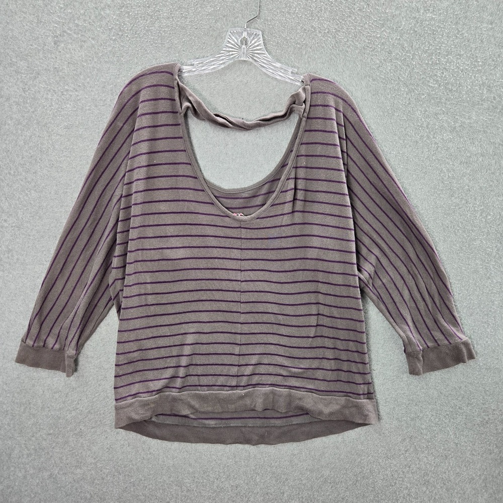 Roxy Women Top XL Gray Batwing 3/4 Sleeve Oversized Shirt Scoop Neck - Picture 8 of 9